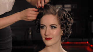 Burlesque dancer Medianoche with vintage hair